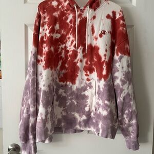 Champion Brick Red, White and Purple Tie-Dye Sweatshirt